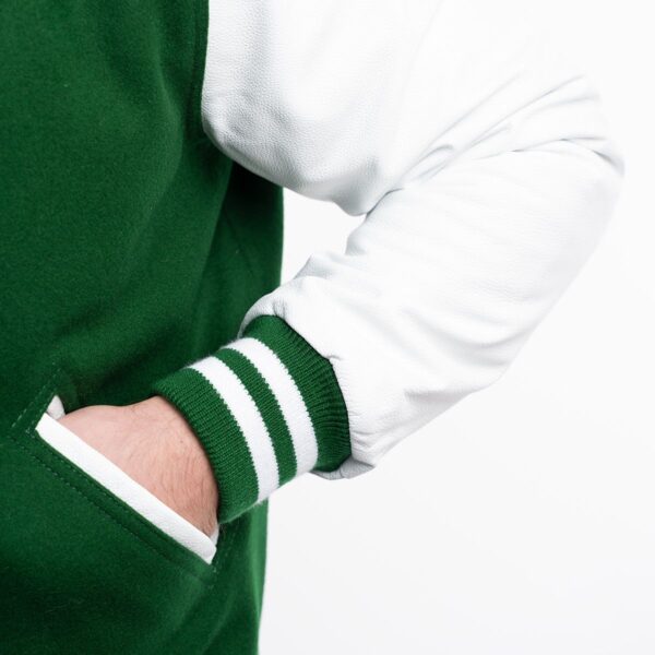 Kelly Green Wool Body Bright White Leather Sleeves Letterman Jacket