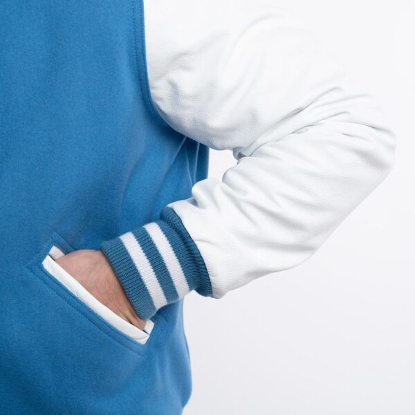 Newark Blue Wool Body White Leather Sleeves Letterman Jacket