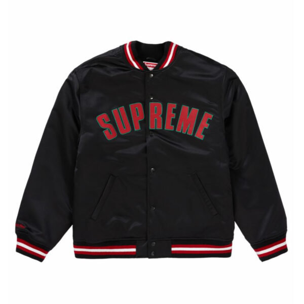Supreme Mitchell & Ness Satin Varsity Jacket – Black